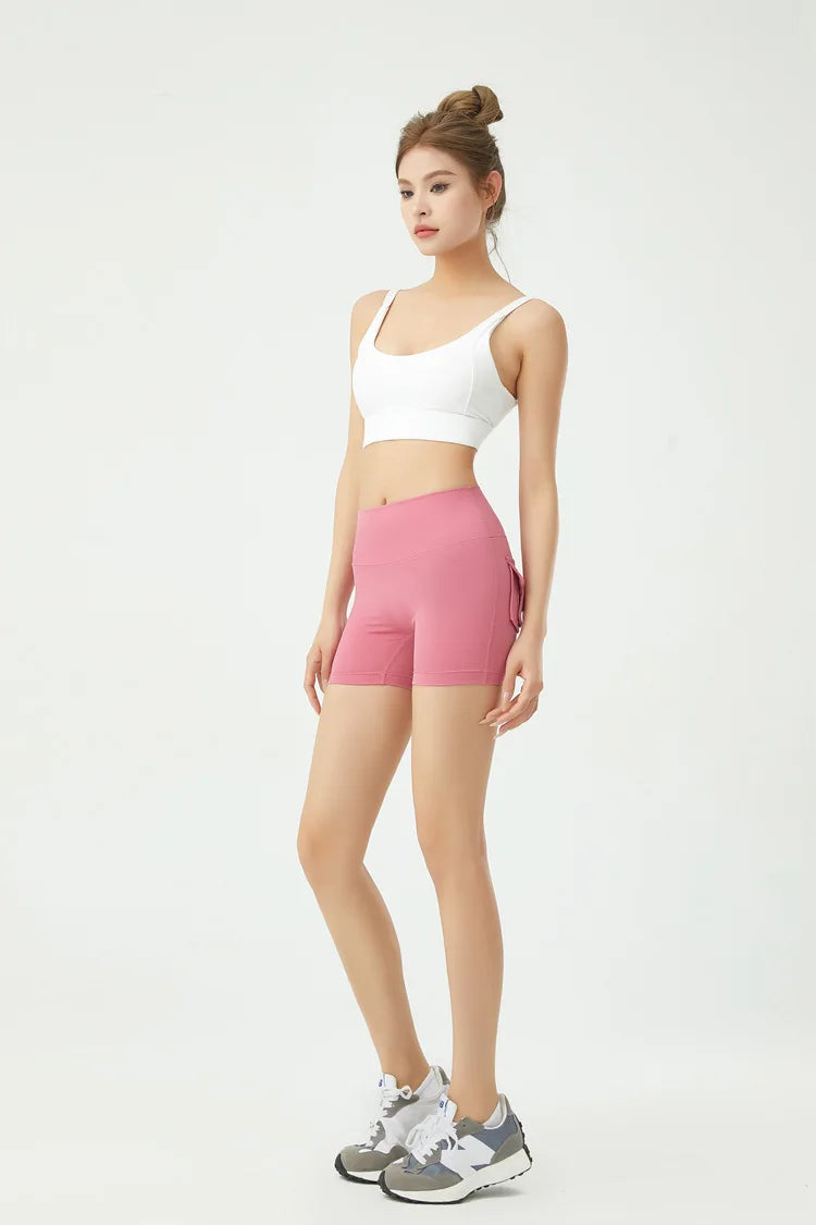 Peach Butt Fitness Shorts Women's Exercise Three-Quarter Pants Cargo Air Dry Pocket Yoga Tight Lift Summer