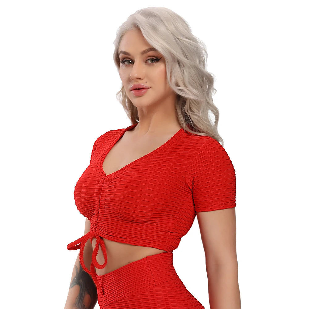 Textured Short Sleeve Crop Top