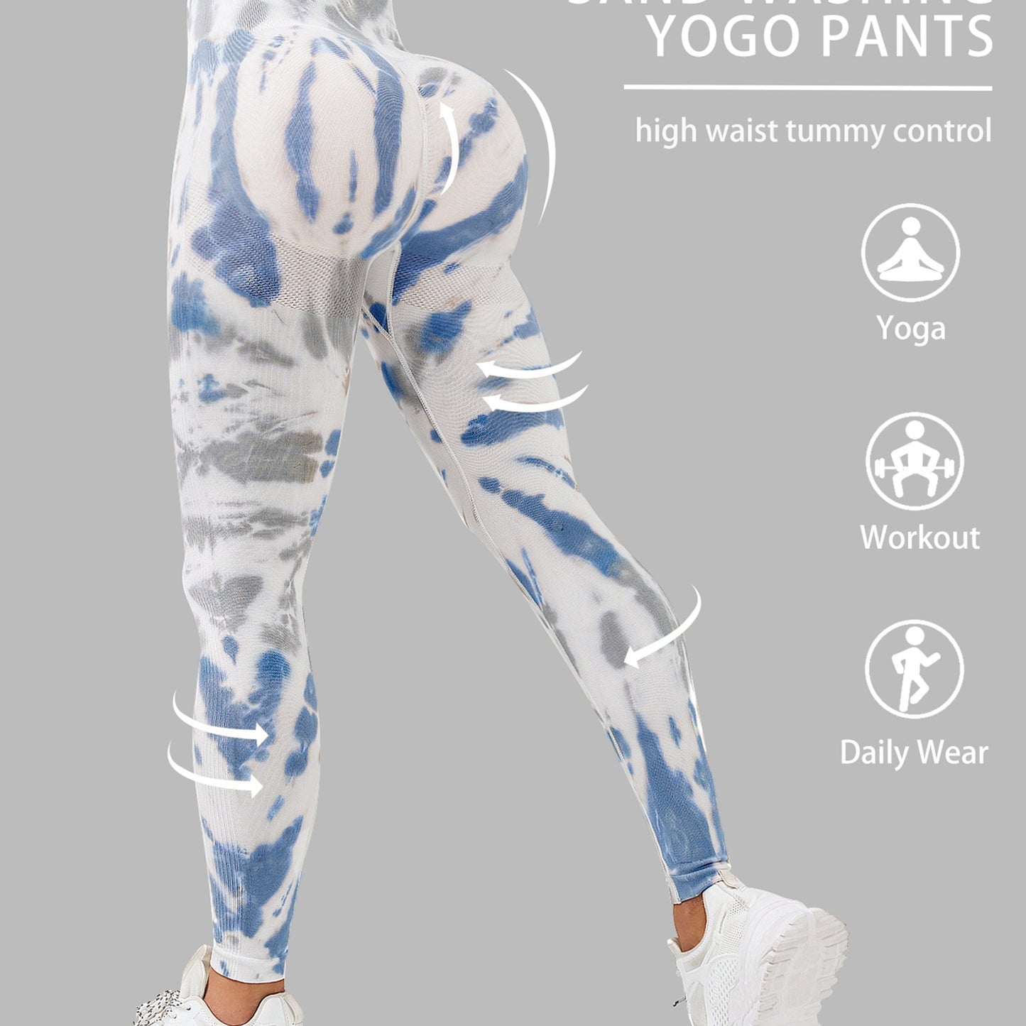 Women's High-Waisted Tummy Control Yoga Pants - Tie-Dye Print Workout Leggings with 90% Nylon/10% Elastane, 4-Way Stretch for Running, Gym & Summer Fitness - Machine Washable