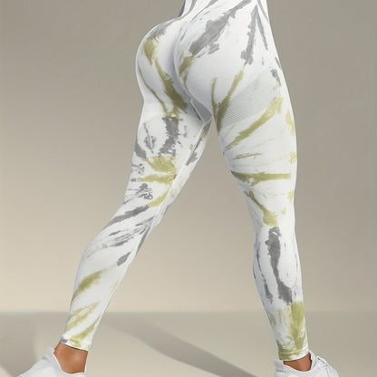 Stretchy Wide Waistband Yoga Pants - Tie Dye Women's Activewear - Running Fitness Sports Leggings