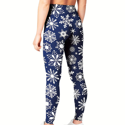 Lotus Flower Graphic High Waist Yoga Pants, Stretch Running Fitness Workout Leggings, Women's Activewear