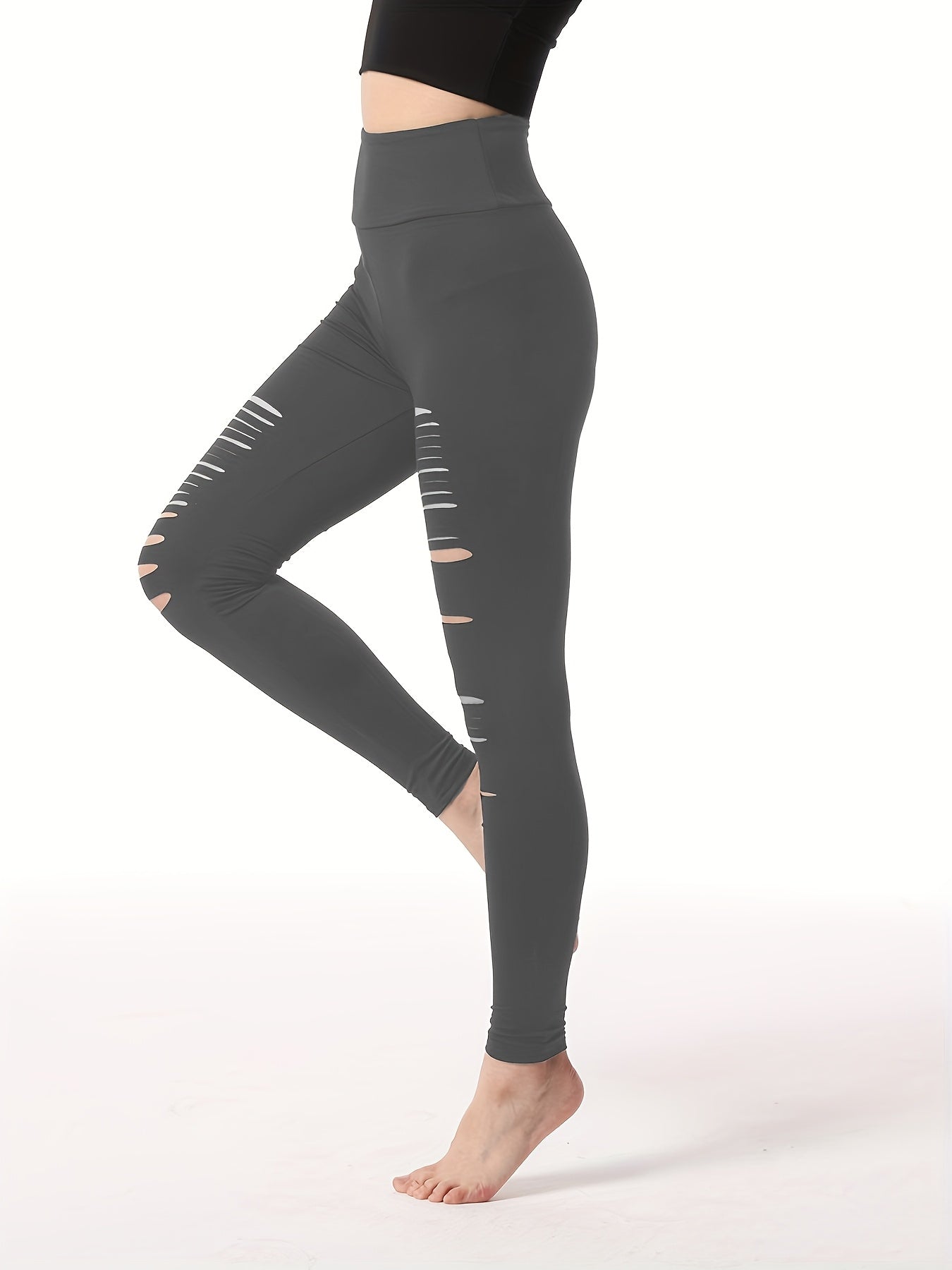 Women's High Waist Yoga Pants Cutout Ripped Super Soft and Comfortable Skinny Leggings