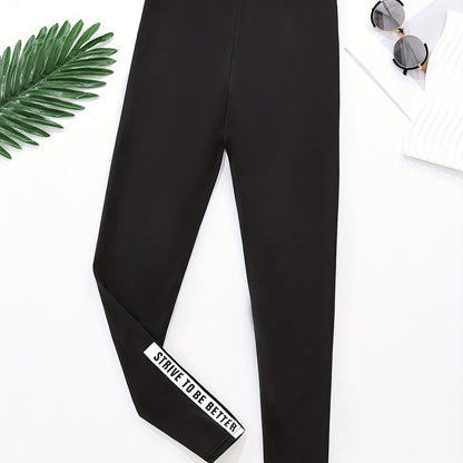 Girls' High-Waisted Tight-Fitting Leggings - Full-Length Yoga Pants with White 'LOVE' Lettering & Heart Print, Opaque Workout Tights for, Gym, Dance, - Machine Washable Slim-Fit Athletic Wear (Black), Perfect for Outdoor