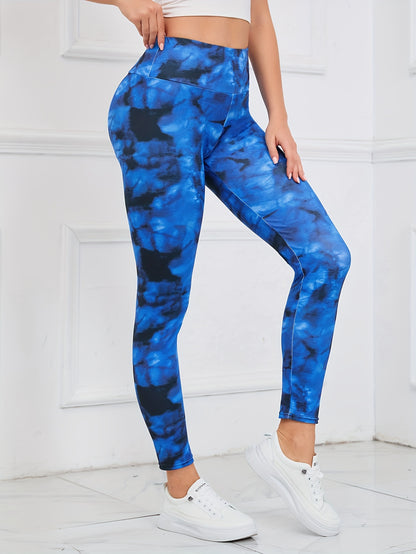 Lotus Flower Graphic High Waist Yoga Pants, Stretch Running Fitness Workout Leggings, Women's Activewear