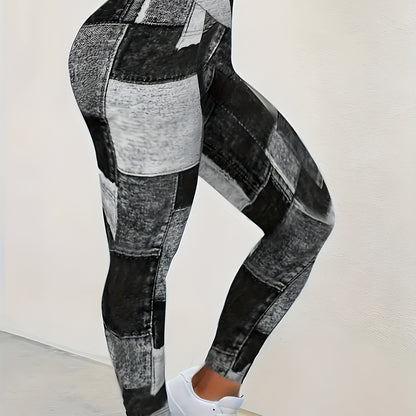 Lotus Flower Graphic High Waist Yoga Pants, Stretch Running Fitness Workout Leggings, Women's Activewear