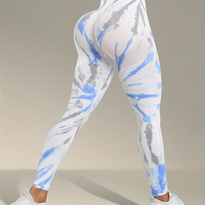Stretchy Wide Waistband Yoga Pants - Tie Dye Women's Activewear - Running Fitness Sports Leggings
