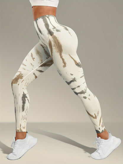 Stretchy Wide Waistband Yoga Pants - Tie Dye Women's Activewear - Running Fitness Sports Leggings