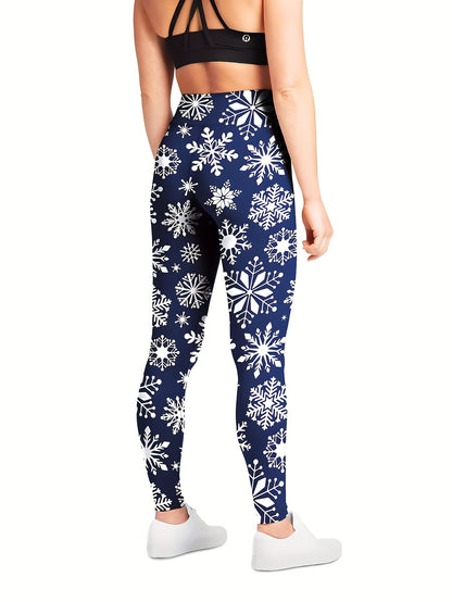 Lotus Flower Graphic High Waist Yoga Pants, Stretch Running Fitness Workout Leggings, Women's Activewear