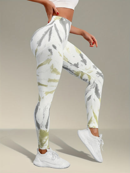 Stretchy Wide Waistband Yoga Pants - Tie Dye Women's Activewear - Running Fitness Sports Leggings