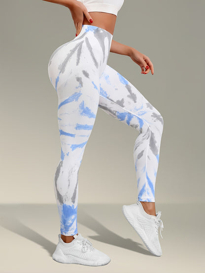 Stretchy Wide Waistband Yoga Pants - Tie Dye Women's Activewear - Running Fitness Sports Leggings