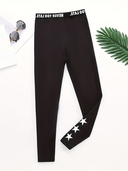 Girls' High-Waisted Tight-Fitting Leggings - Full-Length Yoga Pants with White 'LOVE' Lettering & Heart Print, Opaque Workout Tights for, Gym, Dance, - Machine Washable Slim-Fit Athletic Wear (Black), Perfect for Outdoor