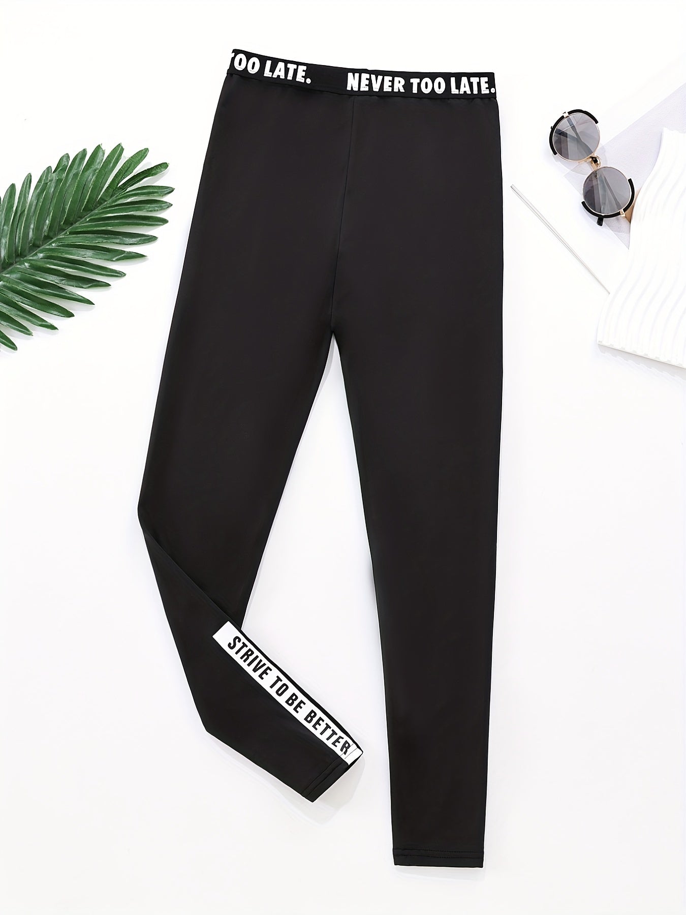 Girls' High-Waisted Tight-Fitting Leggings - Full-Length Yoga Pants with White 'LOVE' Lettering & Heart Print, Opaque Workout Tights for, Gym, Dance, - Machine Washable Slim-Fit Athletic Wear (Black), Perfect for Outdoor