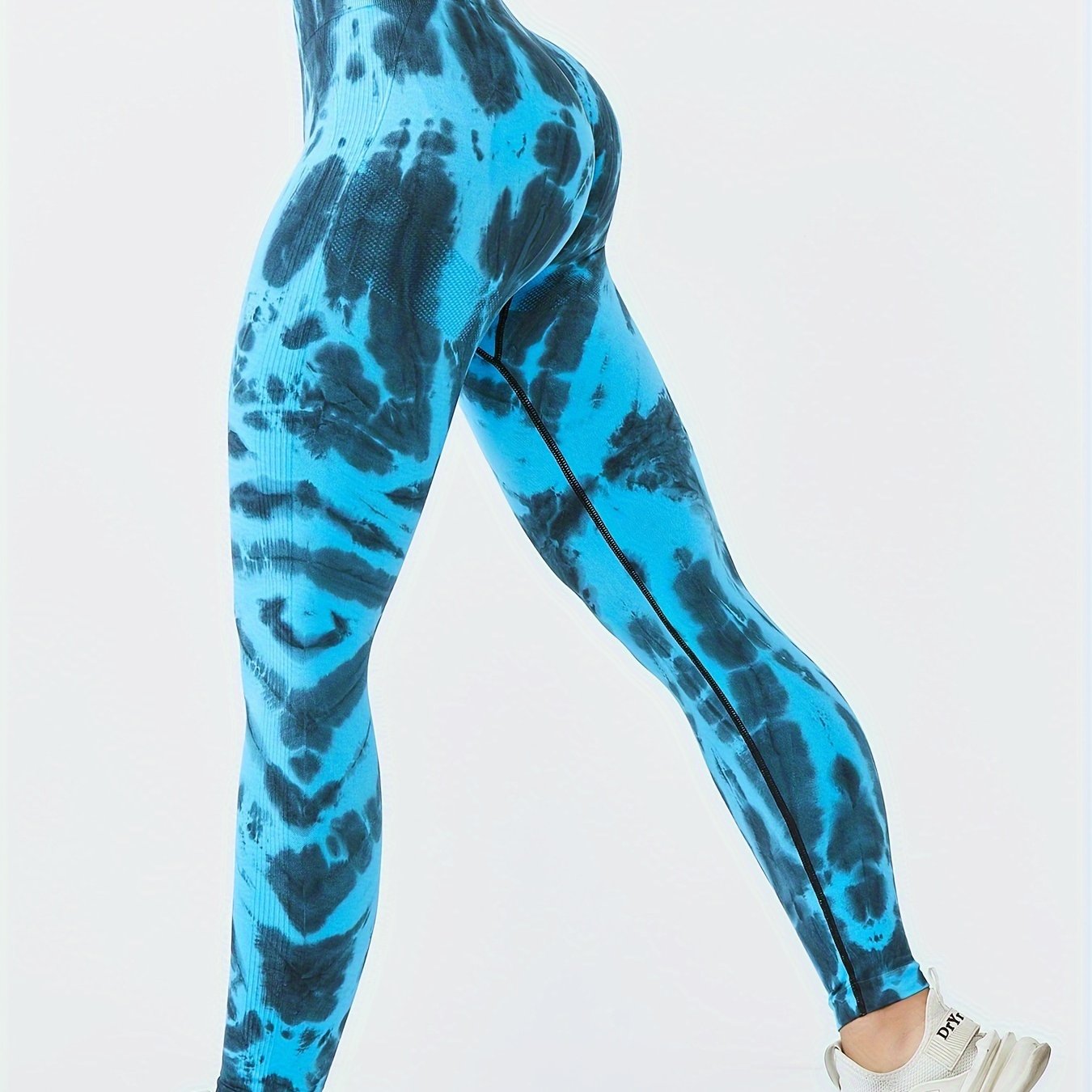 Women's High-Waisted Tummy Control Yoga Pants - Tie-Dye Print Workout Leggings with 90% Nylon/10% Elastane, 4-Way Stretch for Running, Gym & Summer Fitness - Machine Washable