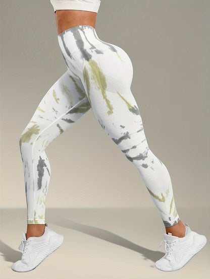 Stretchy Wide Waistband Yoga Pants - Tie Dye Women's Activewear - Running Fitness Sports Leggings