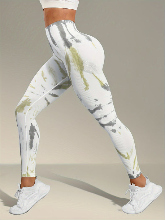 Stretchy Wide Waistband Yoga Pants - Tie Dye Women's Activewear - Running Fitness Sports Leggings