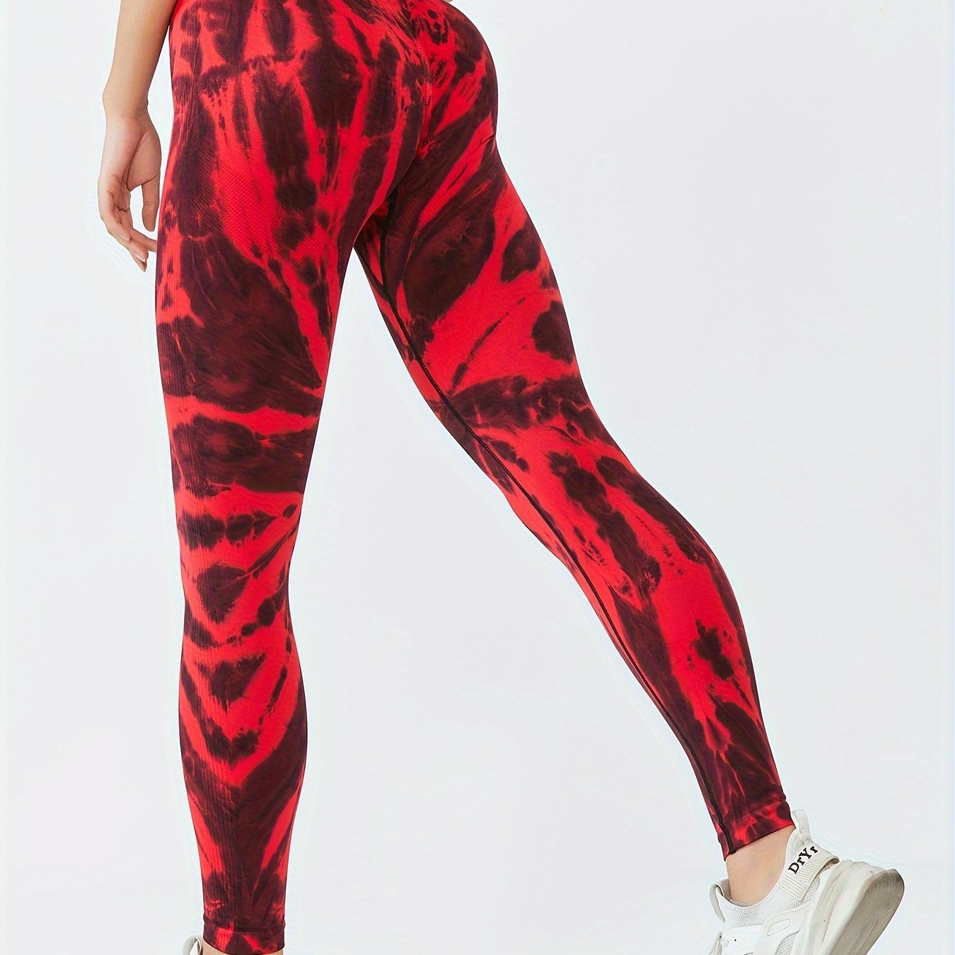 Women's High-Waisted Tummy Control Yoga Pants - Tie-Dye Print Workout Leggings with 90% Nylon/10% Elastane, 4-Way Stretch for Running, Gym & Summer Fitness - Machine Washable