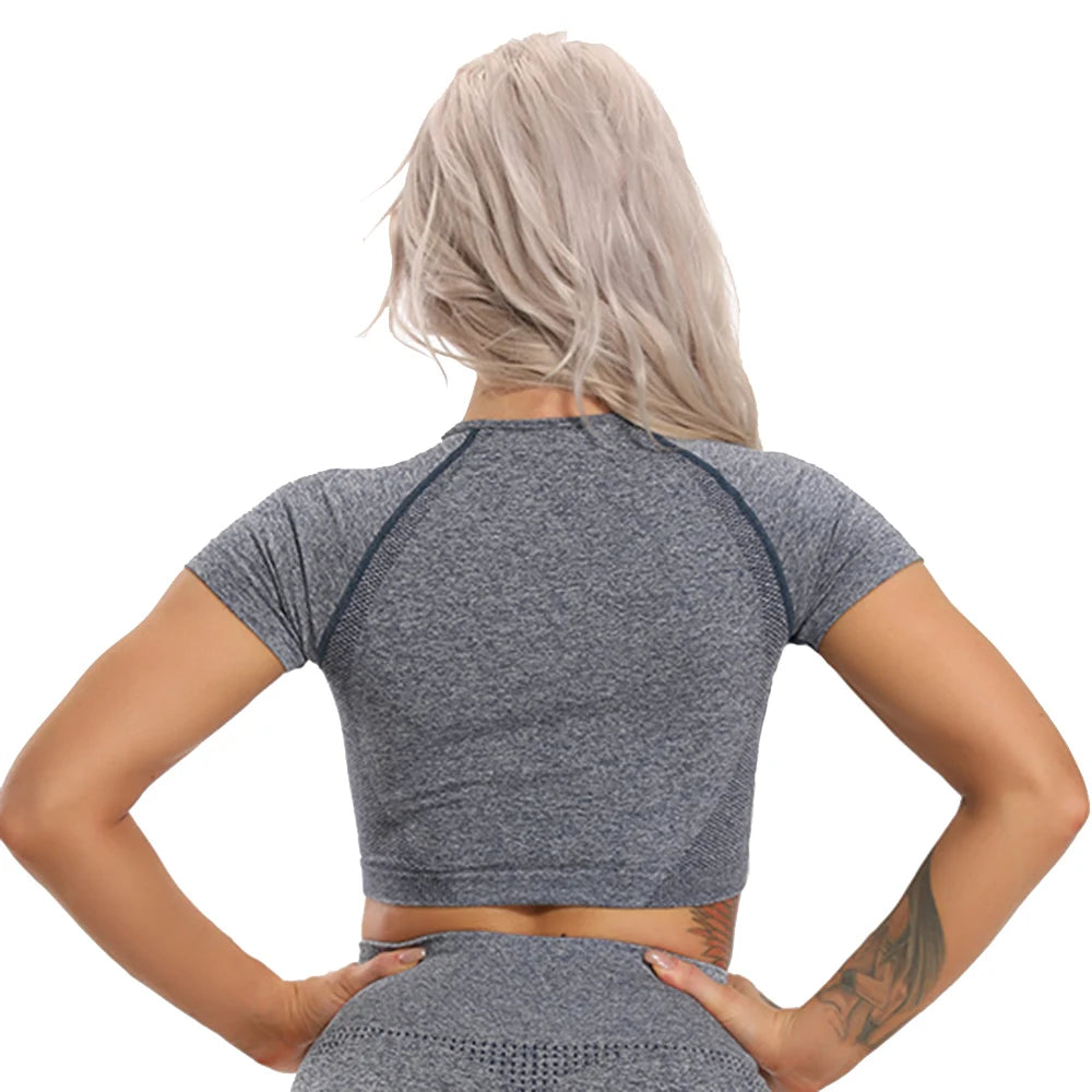 Fitness Women Short Sleeve Crop Top