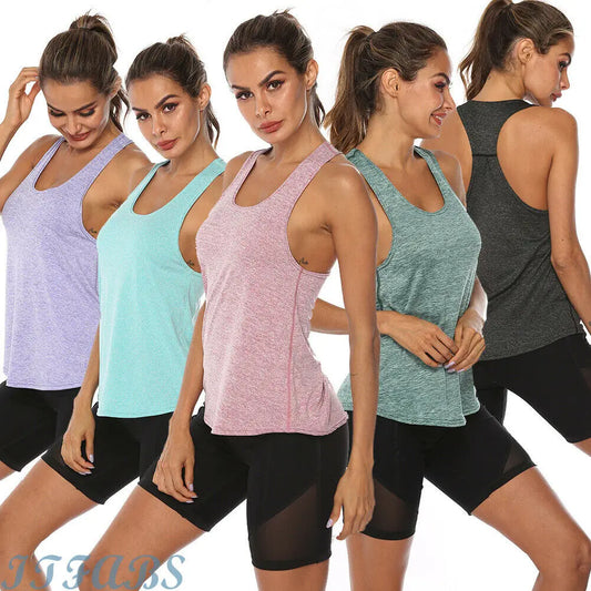 Women Fitness Yoga Shirt Sports Gym Racer Back Running Vest Jogging Yoga Tank Top 5 Colors Female Yoga Shirts Workout Wear