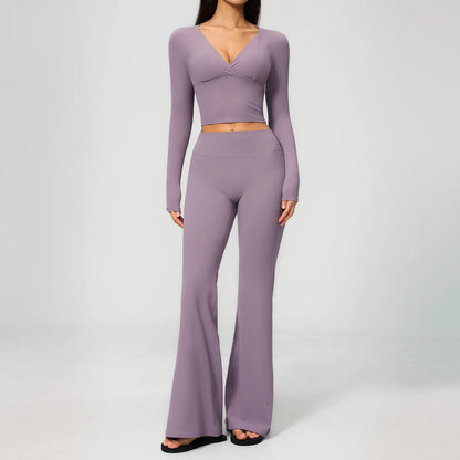 Yoga Set 2PCS Women Outfits Workout Clothes Athletic Wear Gym Legging Fitness Bra Crop Top Long Sleeve Sports Suits Sportswear