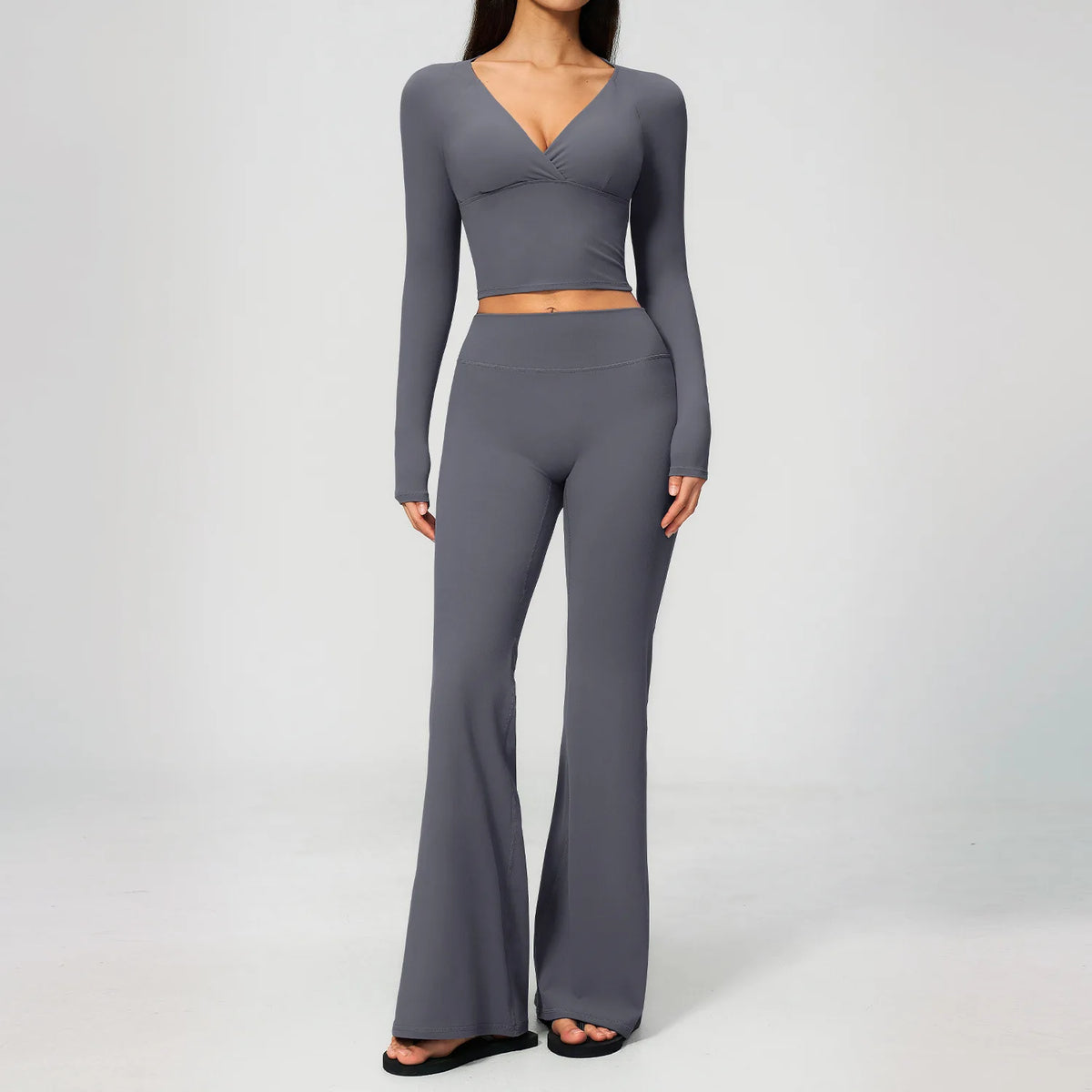 Yoga Set 2PCS Women Outfits Workout Clothes Athletic Wear Gym Legging Fitness Bra Crop Top Long Sleeve Sports Suits Sportswear