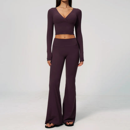 Yoga Set 2PCS Women Outfits Workout Clothes Athletic Wear Gym Legging Fitness Bra Crop Top Long Sleeve Sports Suits Sportswear