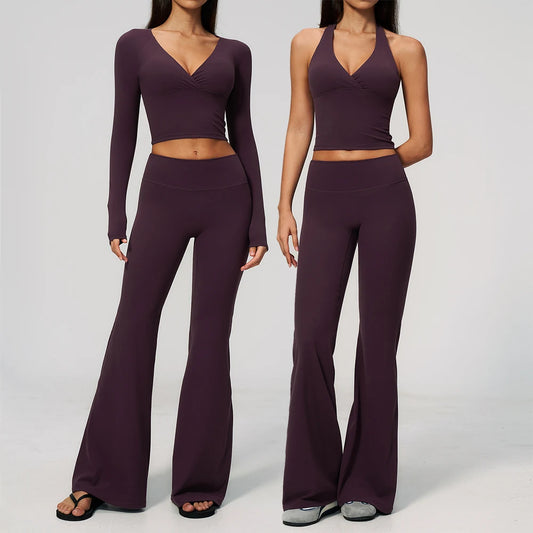 Yoga Set 2PCS Women Outfits Workout Clothes Athletic Wear Gym Legging Fitness Bra Crop Top Long Sleeve Sports Suits Sportswear