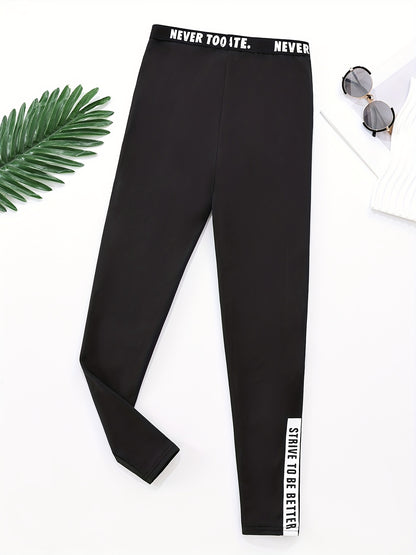 Girls' High-Waisted Tight-Fitting Leggings - Full-Length Yoga Pants with White 'LOVE' Lettering & Heart Print, Opaque Workout Tights for, Gym, Dance, - Machine Washable Slim-Fit Athletic Wear (Black), Perfect for Outdoor