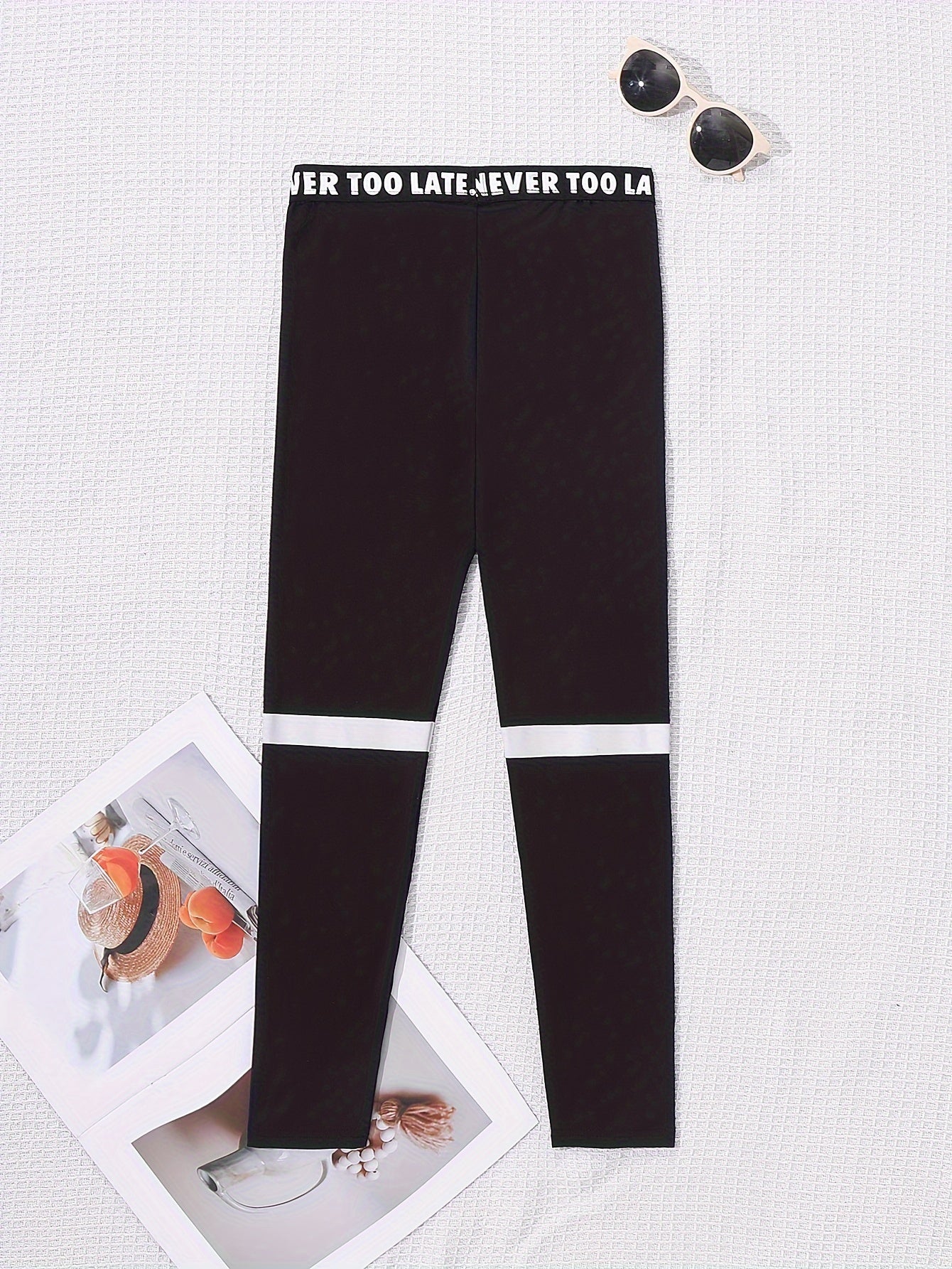 Girls' High-Waisted Tight-Fitting Leggings - Full-Length Yoga Pants with White 'LOVE' Lettering & Heart Print, Opaque Workout Tights for, Gym, Dance, - Machine Washable Slim-Fit Athletic Wear (Black), Perfect for Outdoor