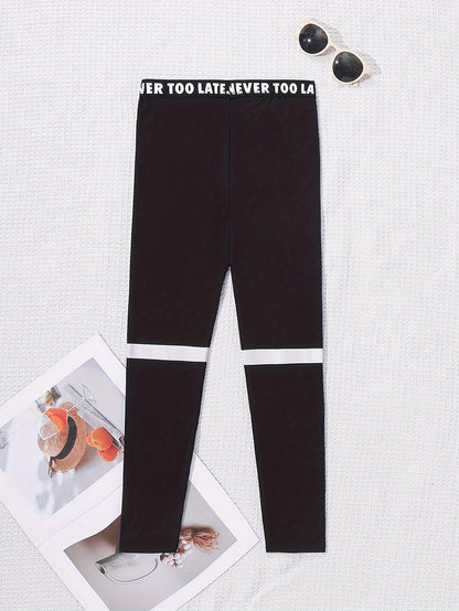 Girls' High-Waisted Tight-Fitting Leggings - Full-Length Yoga Pants with White 'LOVE' Lettering & Heart Print, Opaque Workout Tights for, Gym, Dance, - Machine Washable Slim-Fit Athletic Wear (Black), Perfect for Outdoor