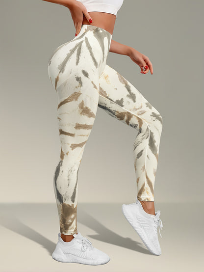 Stretchy Wide Waistband Yoga Pants - Tie Dye Women's Activewear - Running Fitness Sports Leggings