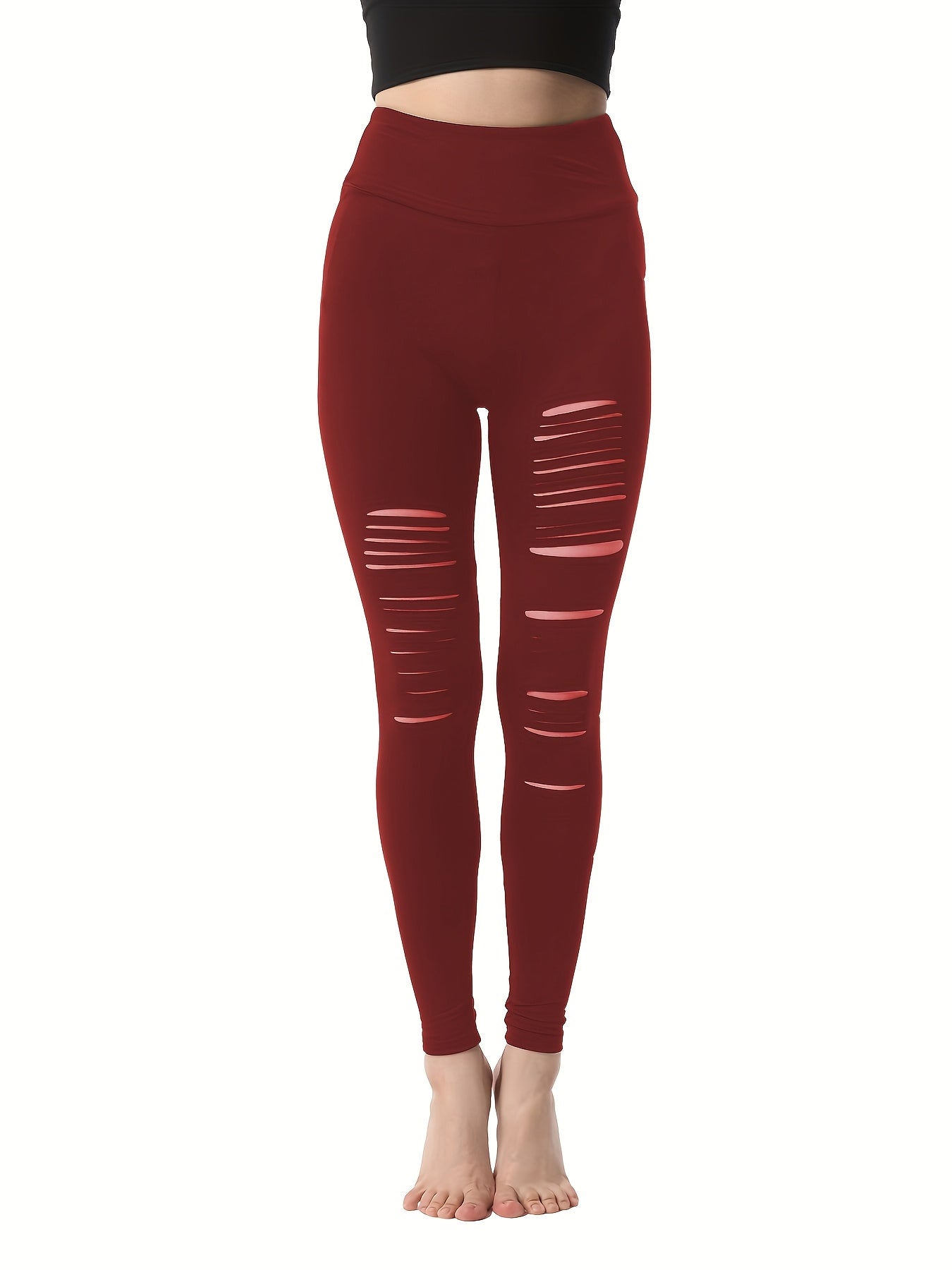 Women's High Waist Yoga Pants Cutout Ripped Super Soft and Comfortable Skinny Leggings